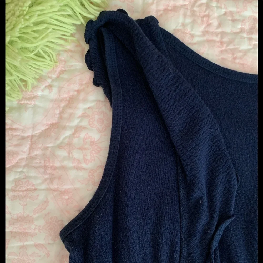 Children's Place Tank Top Girls L 10/12 Navy Blue Crochet Sequin Ruffle Textured
